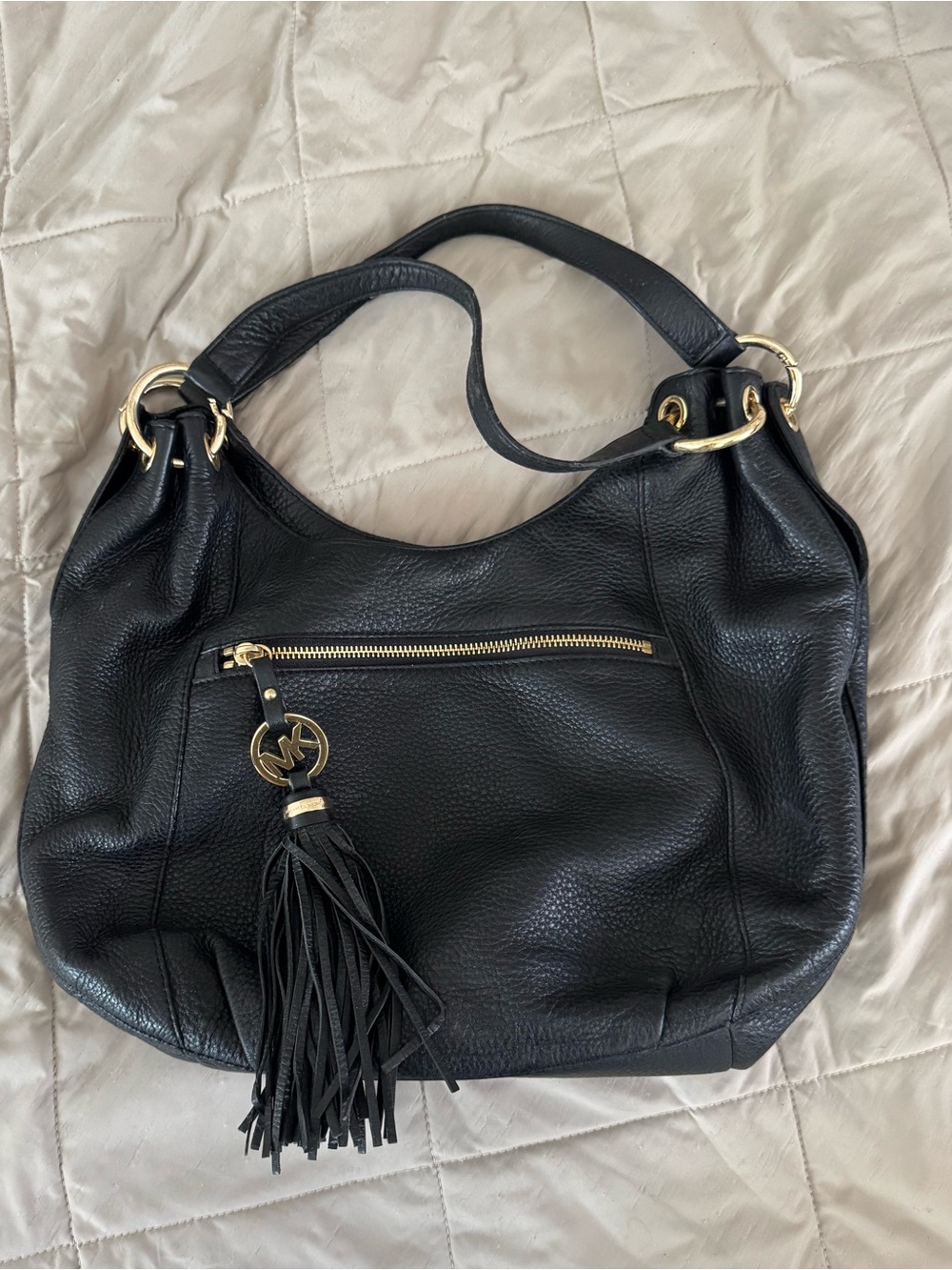Michael Kors Black Leather purse with Tassel Charm